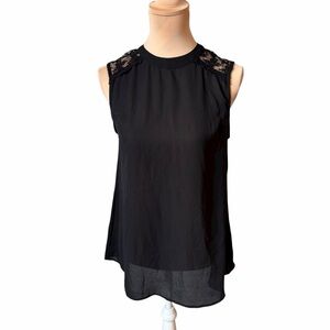 Japna Black Sleeveless Blouse with Lace‎ Accents – Size M